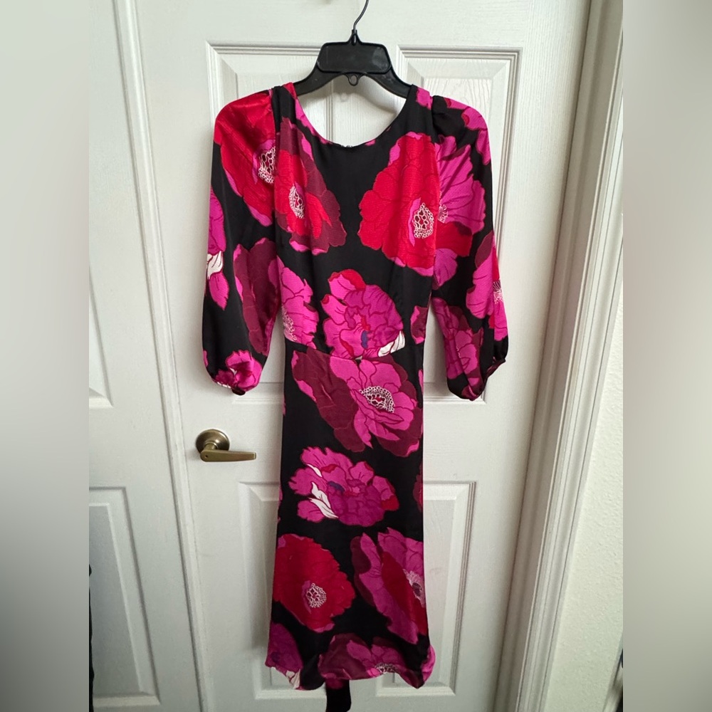 Talbots Black and Pink Floral Long Sleeve Dress